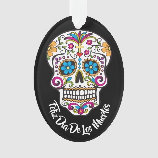 Cute Sugar Skull Happy Day of the Dead Ornament (Front)
