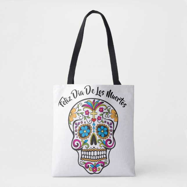 Cute Sugar Skull Happy Day of the Dead Tote Bag (Front)