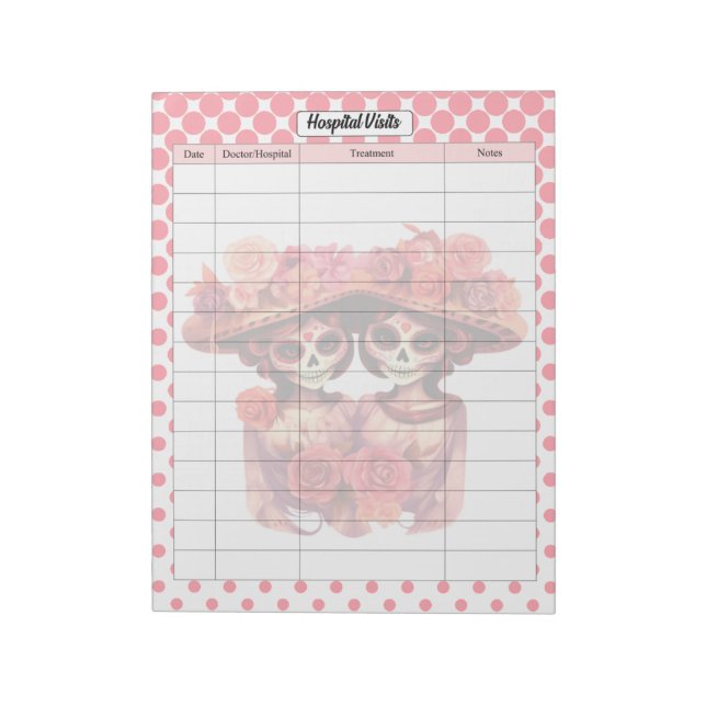 Cute Sugar Skull Hospital Visits Notepad (Rotated)