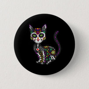 Cute Sugar Skull Mexican Cat Halloween Day Of The 6 Cm Round Badge