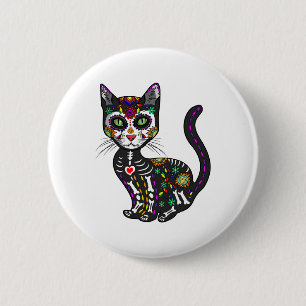 Cute Sugar Skull Mexican Cat Halloween Day Of The  6 Cm Round Badge