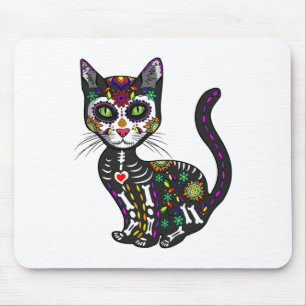 Cute Sugar Skull Mexican Cat Halloween Day Of The Mouse Pad
