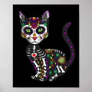 Cute Sugar Skull Mexican Cat Halloween Day Of The  Poster