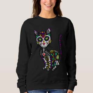 Cute Sugar Skull Mexican Cat Halloween Day Of The  Sweatshirt