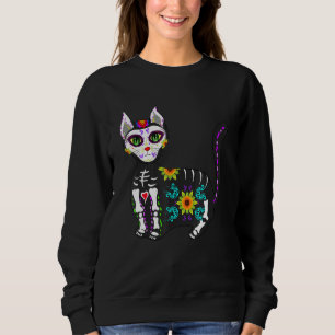 Cute Sugar Skull Mexican Cat Halloween Day Of The  Sweatshirt