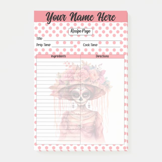 Cute Sugar Skull Recipe Page Post-it Notes (Front)