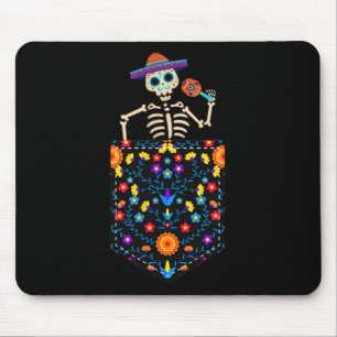 Cute Sugar Skull Skeleton In Pocket Mexican Cinco Mouse Pad