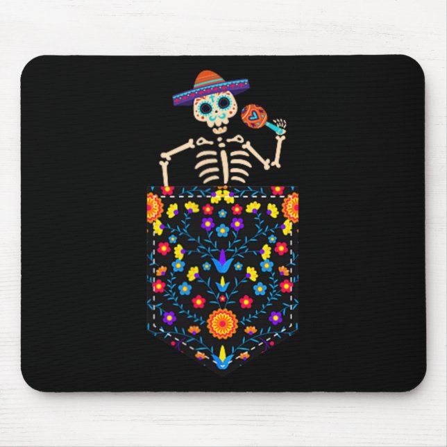 Cute Sugar Skull Skeleton In Pocket Mexican Cinco  Mouse Pad (Front)