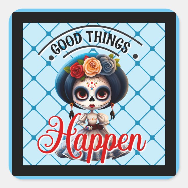 Cute Sugar Skull  Square Sticker (Front)