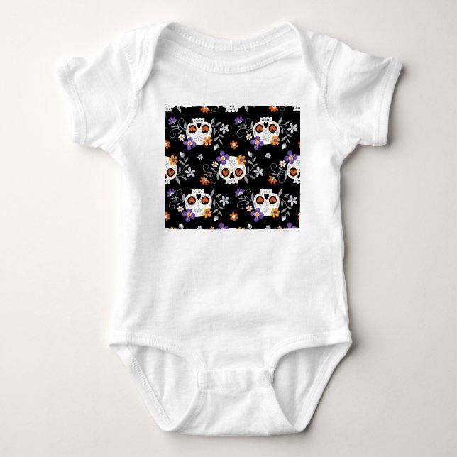 Cute Sugar Skulls Hand Drawn Baby Bodysuit (Front)