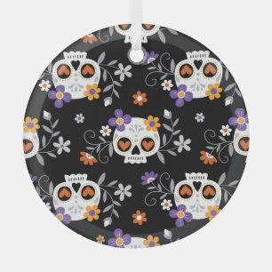 Cute Sugar Skulls Hand Drawn Glass Tree Decoration