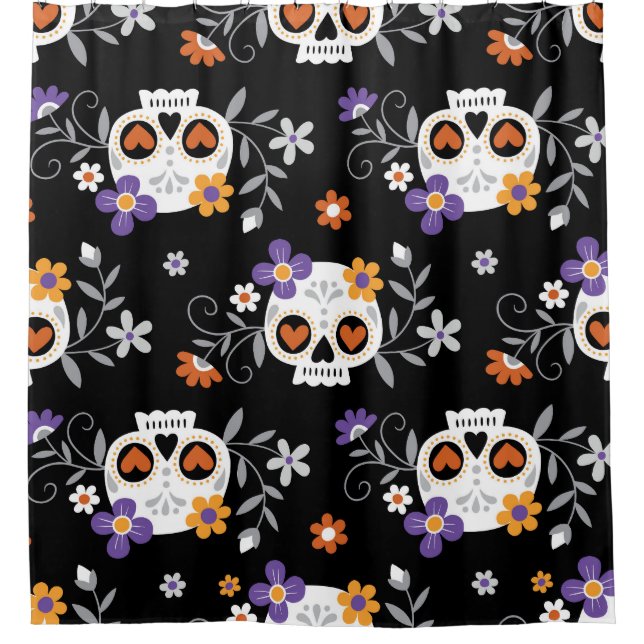 Cute Sugar Skulls Hand Drawn Shower Curtain (Front)