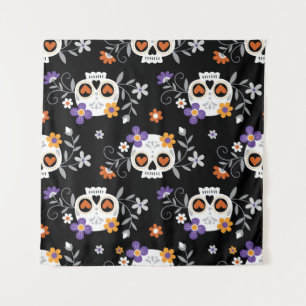 Cute Sugar Skulls Hand Drawn Tapestry