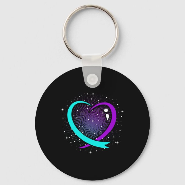 Cute Suicide Awareness Heart Happy Support Graphic Key Ring (Front)