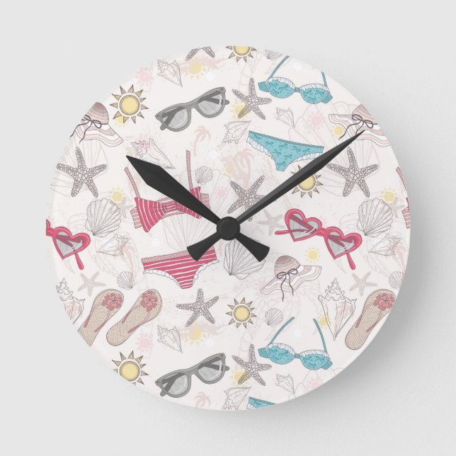 Cute Summer Abstract Pattern Round Clock (Front)