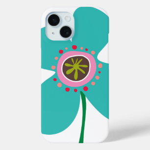 Cute Summer Aqua  Blue Daisy Pop Flower Whimsical iPhone 15 Case