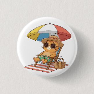 Cute Summer Beach Cat Relaxing Button