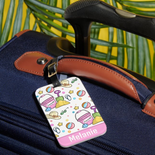 Cute Summer Beach Doodles Pattern Personalised Luggage Tag (Front Insitu 1)