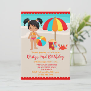 Cute Summer Beach Girl Birthday Party Invitation
