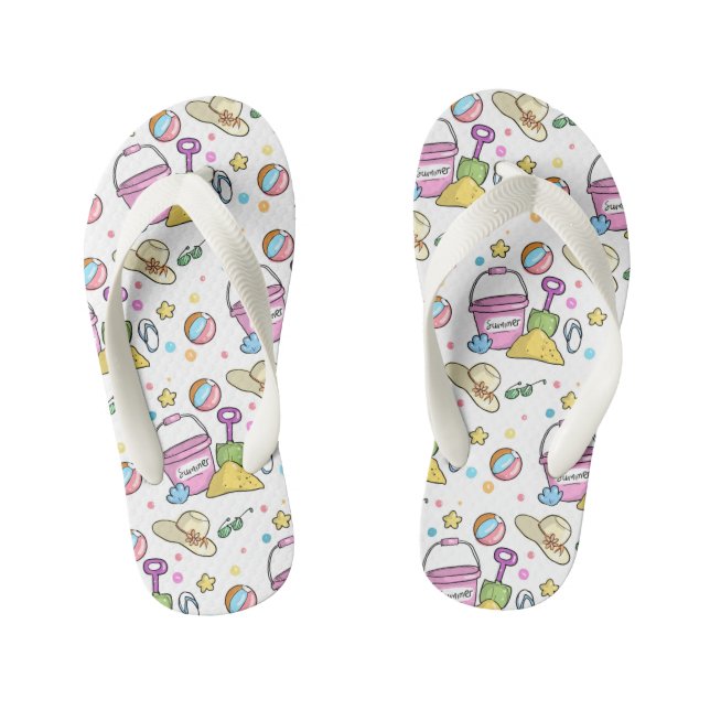 Cute Summer Beach Holiday Doodles Pattern Kid's Jandals (Footbed)