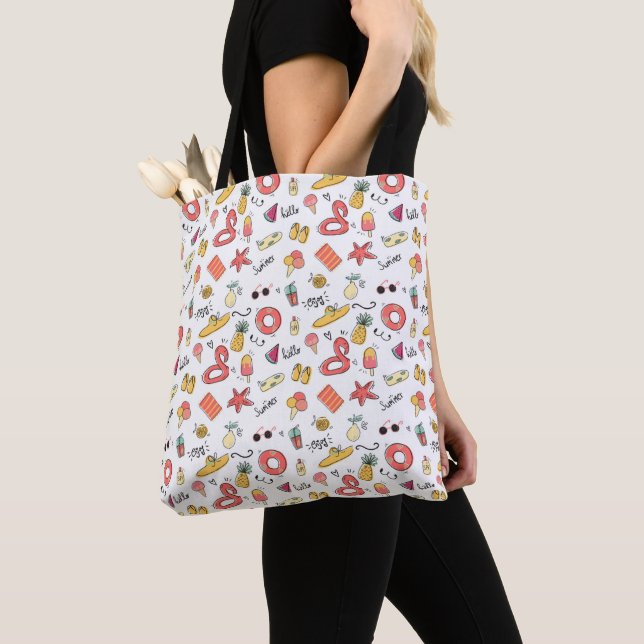 Cute Summer Beach Pattern Orange Peach Tote Bag (Close Up)