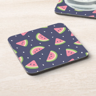 Cute Summer Blue Green Watercolor Watermelon Coaster