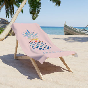 Cute Summer Blush Plink Tropical Pineapple Custom Beach Towel