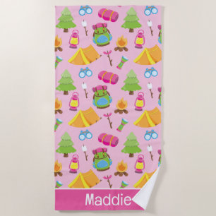 Cute Summer Camp Pattern Beach Towel