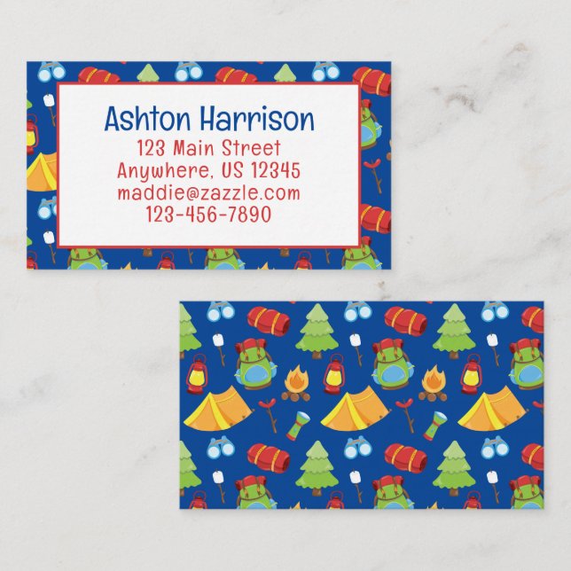 Cute Summer Camp Pattern Contact Card (Front/Back)