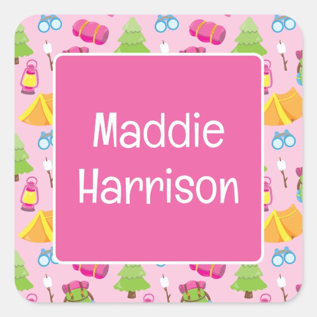 Cute Summer Camp Pattern Square Sticker (Front)