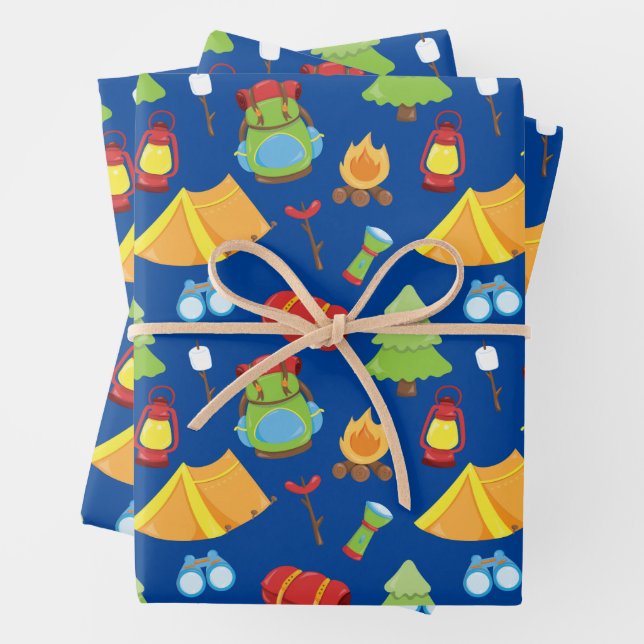 Cute Summer Camp Pattern Wrapping Paper Sheet (In situ)