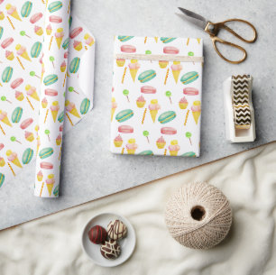 Cute Summer Candy Ice Cream Watercolor Pattern Wrapping Paper