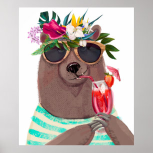 Cute summer cartoon bear poster