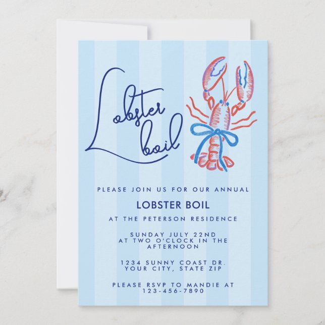Cute Summer Coastal Lobster Boil Invitation (Front)