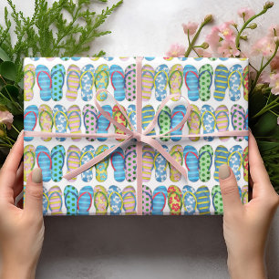Cute Summer Colourful Flip Flops Pattern Wrapping Paper Sheet
