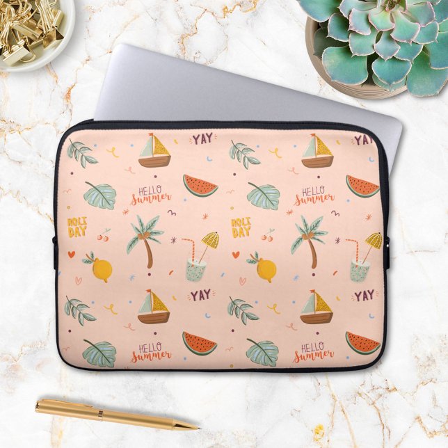 Cute Summer Colourful Kids Pattern Laptop Sleeve (In situ)
