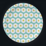 Cute Summer Daisies Pattern on Blue Paper Plate<br><div class="desc">Sweet daisies in repeat pattern.</div>