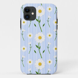 Cute Summer Daisy Pattern Light Blue Stripe Case-Mate iPhone Case