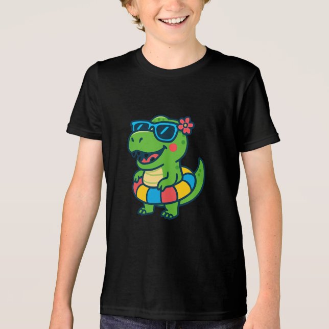 Cute Summer Dino with Sunglasses and Floatie Tri-Blend Shirt (Front)