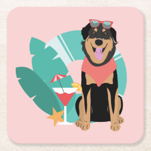 Cute Summer Dog With Sunglasses Square Paper Coaster