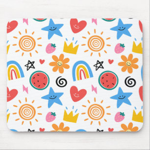 Cute Summer Doodles Whimsical Seamless Pattern Mouse Pad
