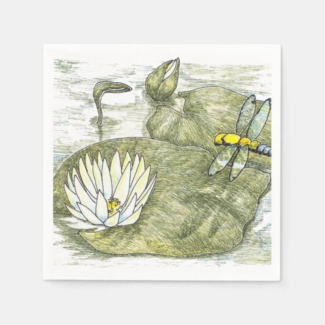 Cute Summer Dragonfly and Lilly Pad Napkin (Front)