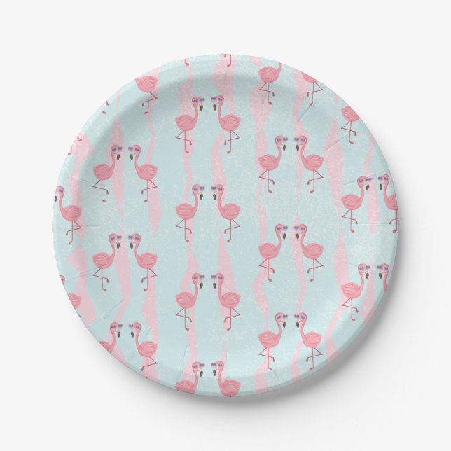 Cute Summer Flamingo Pattern Paper Plate (Front)