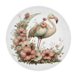 CUTE SUMMER FLAMINGO WITH FLOWERS CUTTING BOARD
