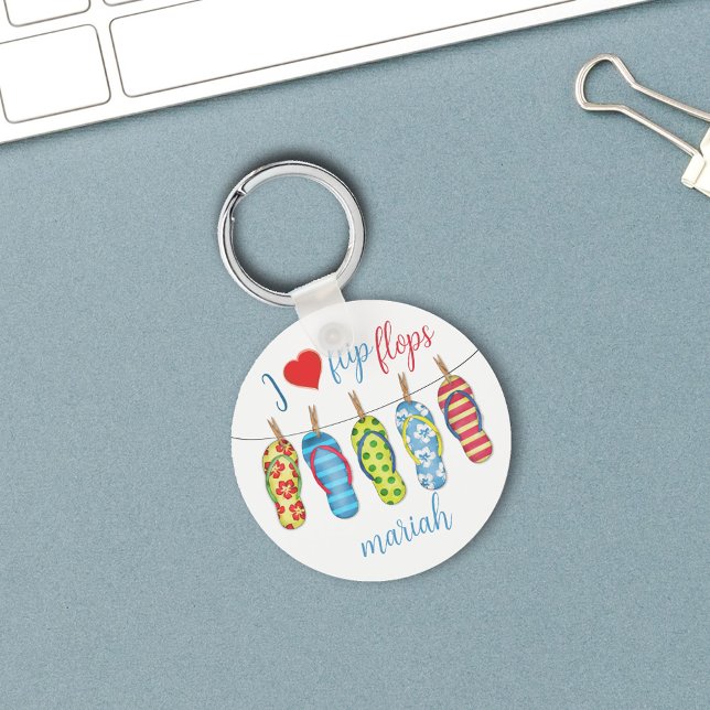Cute Summer Flip Flops Custom Key Ring (I love flip flops custom keychain. )
