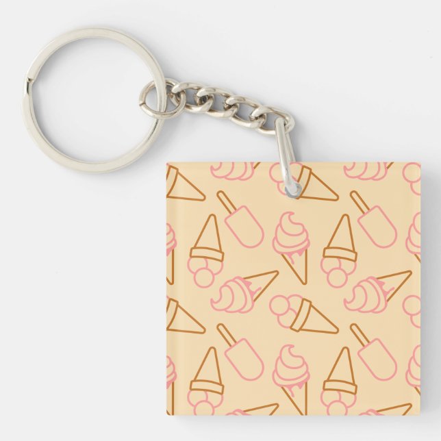 Cute summer food with outline ice cream contours key ring (Front)
