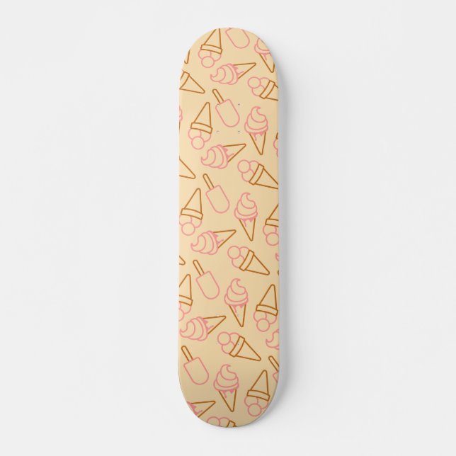 Cute summer food with outline ice cream contours skateboard (Front)