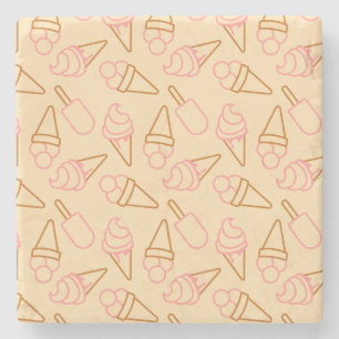 Cute summer food with outline ice cream contours stone coaster