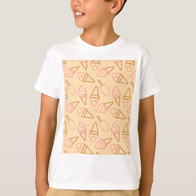 Cute summer food with outline ice cream contours T-Shirt (Front)