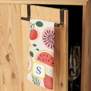 Cute Summer Fruit Monogram Initial Tea Towel